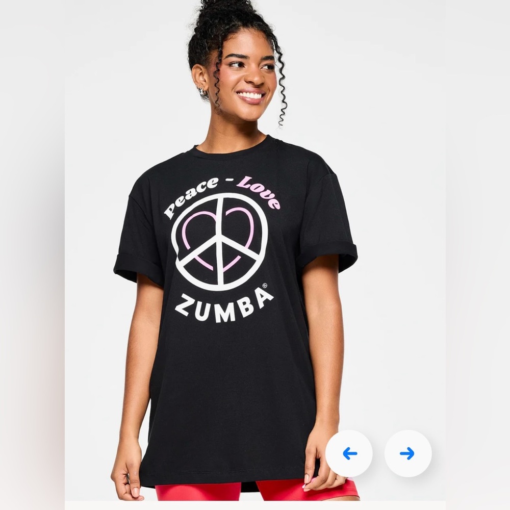 UNISEX peace sign graphic with the message of "Peace, Love Zumba”